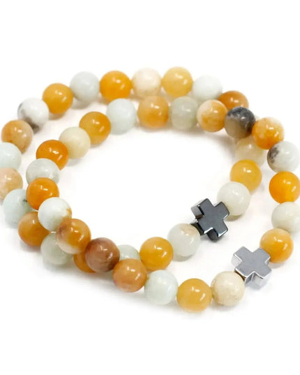 Set of 2 Gemstones Friendship Bracelets - Loyalty - Amazonite & Yellow Jasper - Bee my Gift