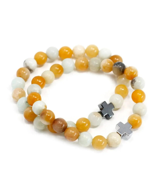 Set of 2 Gemstones Friendship Bracelets - Loyalty - Amazonite & Yellow Jasper - Bee my Gift