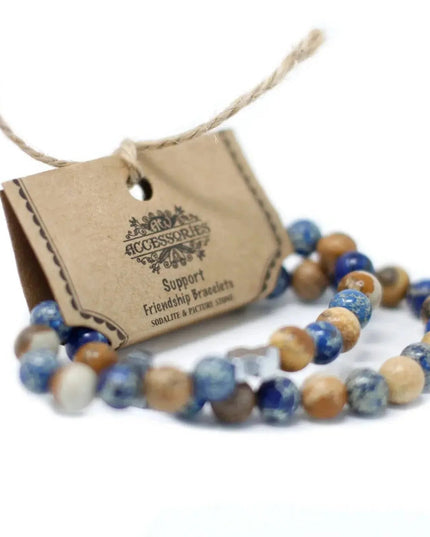 Set of 2 Gemstones Friendship Bracelets - Loyalty - Amazonite & Yellow Jasper - Bee my Gift