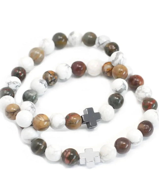 Set of 2 Gemstones Friendship Bracelets - Peace - Picasso Jasper & White Howlite - Bee my Gift