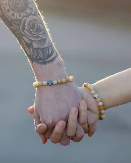 Set of 2 Gemstones Friendship Bracelets - Peace - Picasso Jasper & White Howlite - Bee my Gift
