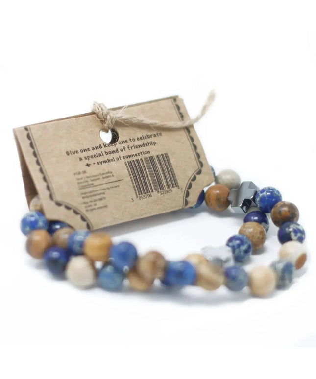 Set of 2 Gemstones Friendship Bracelets - Peace - Picasso Jasper & White Howlite - Bee my Gift