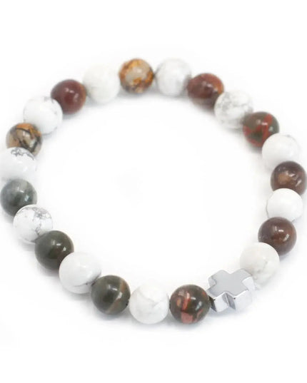 Set of 2 Gemstones Friendship Bracelets - Peace - Picasso Jasper & White Howlite - Bee my Gift