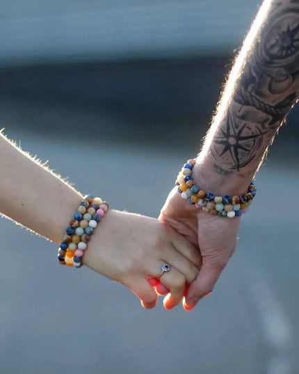 Set of 2 Gemstones Friendship Bracelets - Power - Tiger Eye & Black Stone - Bee my Gift