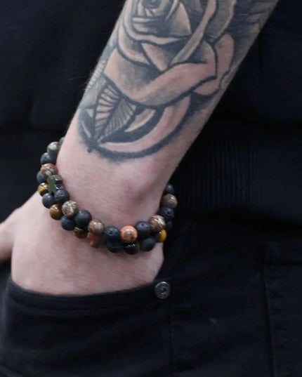 Set of 2 Gemstones Friendship Bracelets - Power - Tiger Eye & Black Stone - Bee my Gift