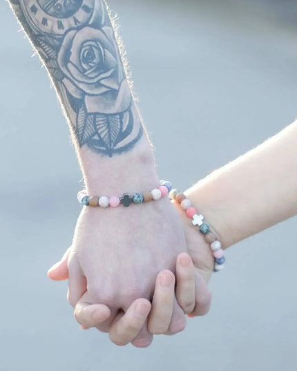 Set of 2 Gemstones Friendship Bracelets - Power - Tiger Eye & Black Stone - Bee my Gift