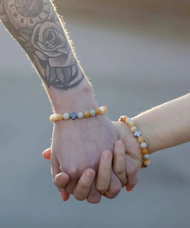 Set of 2 Gemstones Friendship Bracelets - Power - Tiger Eye & Black Stone - Bee my Gift