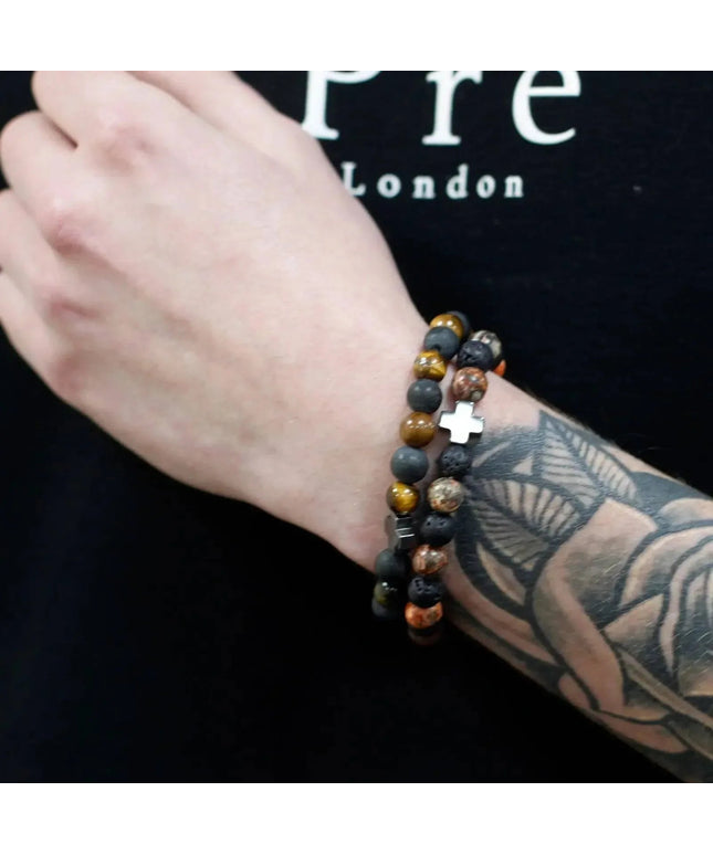 Set of 2 Gemstones Friendship Bracelets - Power - Tiger Eye & Black Stone - Bee my Gift