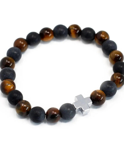 Set of 2 Gemstones Friendship Bracelets - Power - Tiger Eye & Black Stone - Bee my Gift