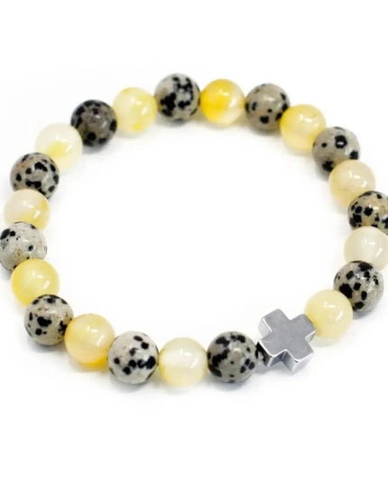 Set of 2 Gemstones Friendship Bracelets - Protection - Dalmation Jasper & Yellow Agate - Bee my Gift