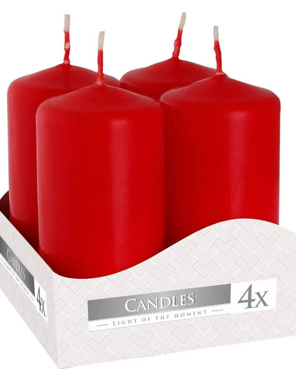 Set of Pillar Candles 40x80mm in Red - 4 Pieces - Bee my Gift