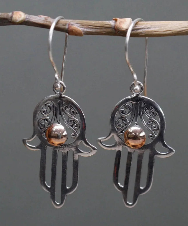 Silver & Gold Earring - Hamsa - Bee my Gift