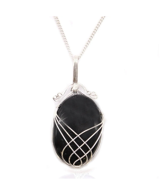 Swirl Wrapped Gemstone Necklace - Black Onyx - Bee my Gift