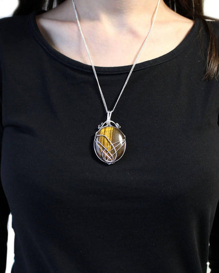 Swirl Wrapped Gemstone Necklace - Tiger Eye - Bee my Gift