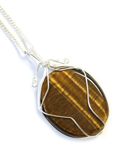 Swirl Wrapped Gemstone Necklace - Tiger Eye - Bee my Gift