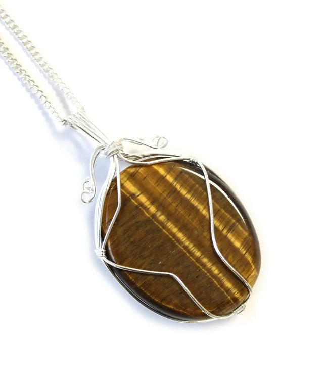 Swirl Wrapped Gemstone Necklace - Tiger Eye - Bee my Gift