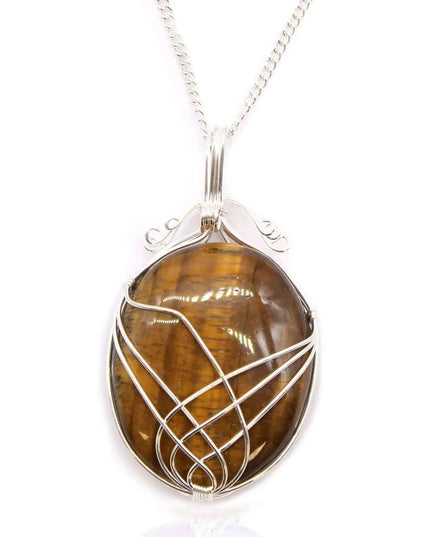 Swirl Wrapped Gemstone Necklace - Tiger Eye - Bee my Gift