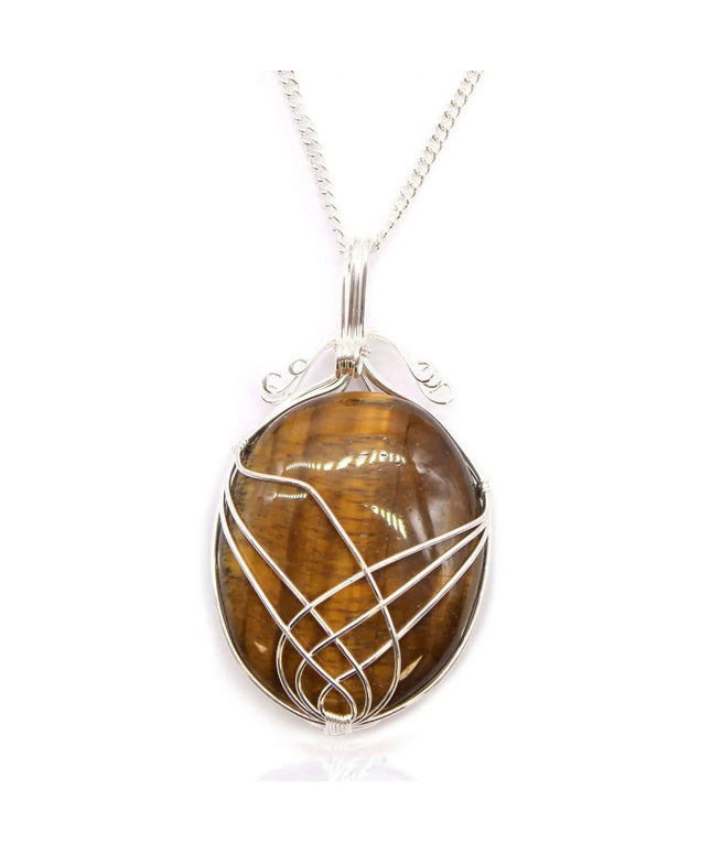 Swirl Wrapped Gemstone Necklace - Tiger Eye - Bee my Gift