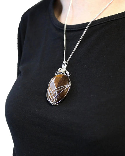 Swirl Wrapped Gemstone Necklace - Tiger Eye - Bee my Gift