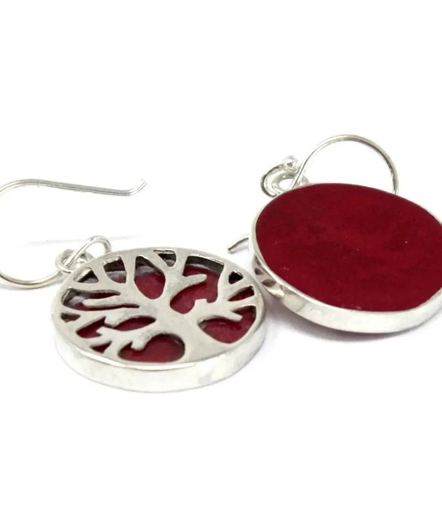 Tree of Life Silver Earrings 15mm - Coral Effect - Bee my Gift