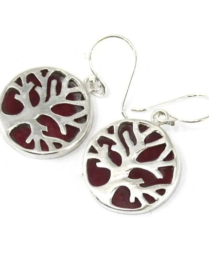 Tree of Life Silver Earrings 15mm - Coral Effect - Bee my Gift