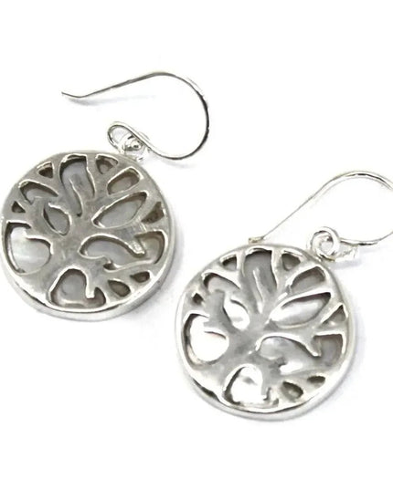 Tree of Life Silver Earrings 15mm - Mother of Pearl - Bee my Gift