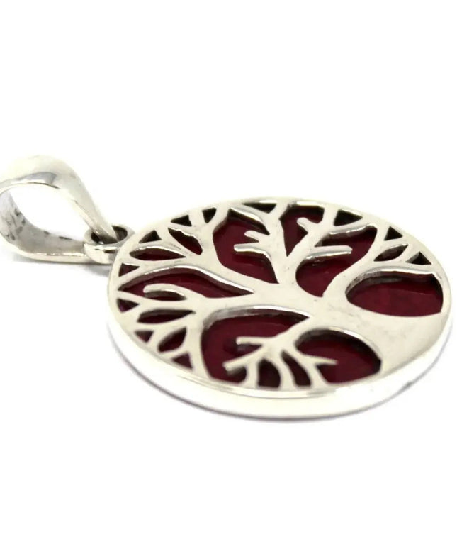 Tree of Life Silver Pendent 22mm - Coral Effect - Bee my Gift