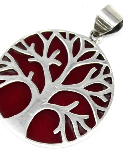 Tree of Life Silver Pendent 30mm - Coral Effect - Bee my Gift