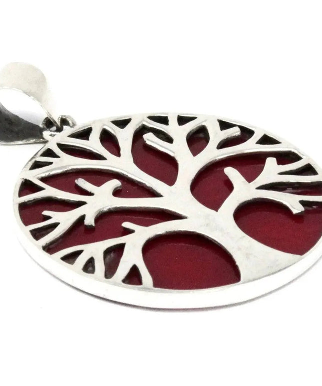 Tree of Life Silver Pendent 30mm - Coral Effect - Bee my Gift