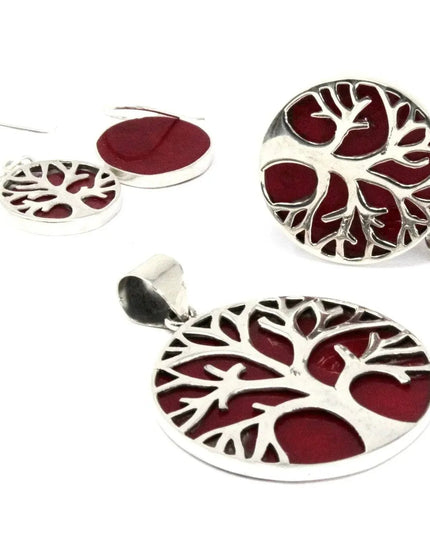 Tree of Life Silver Pendent 30mm - Coral Effect - Bee my Gift