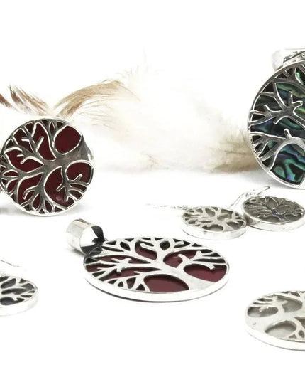 Tree of Life Silver Pendent 30mm - Coral Effect - Bee my Gift