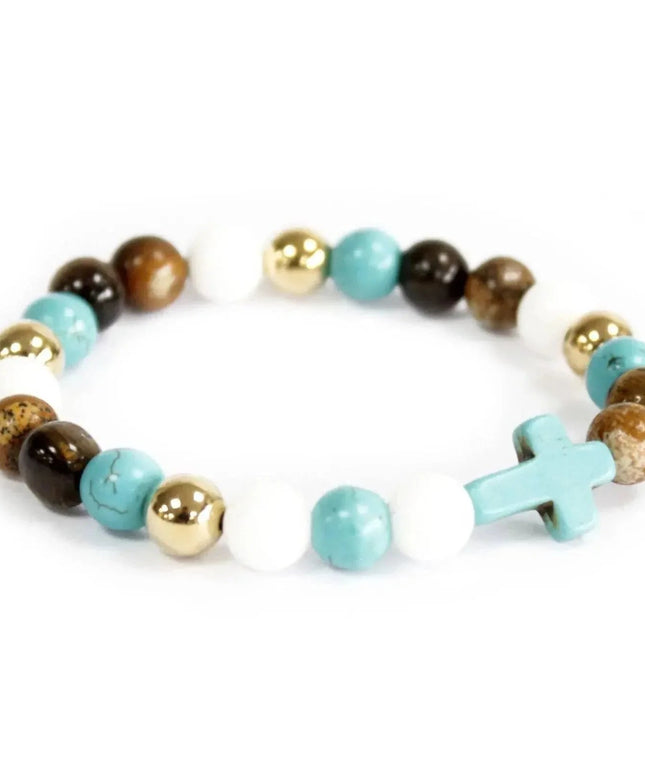 Turquoise Cross / Royal Beads - Gemstone Bracelet - Bee my Gift