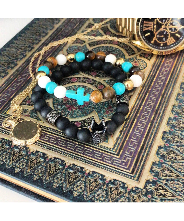 Turquoise Cross / Royal Beads - Gemstone Bracelet - Bee my Gift