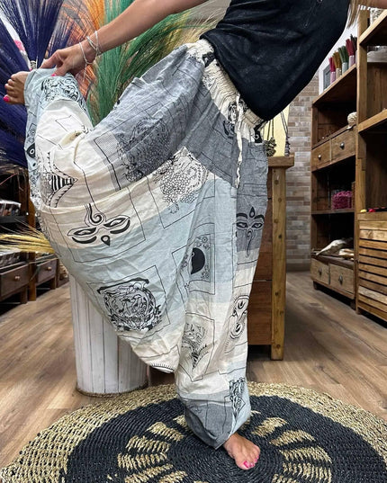 Yoga and Festival Pants - Aladdin Himalayan Print on Grey - Bee my Gift