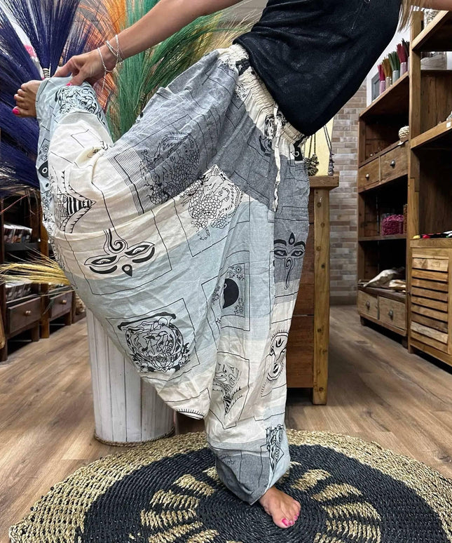 Yoga and Festival Pants - Aladdin Himalayan Print on Grey - Bee my Gift