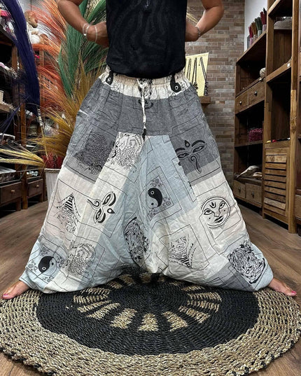 Yoga and Festival Pants - Aladdin Himalayan Print on Grey - Bee my Gift