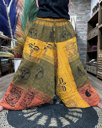 Yoga and Festival Pants - Aladdin Himalayan Print on Orange - Bee my Gift
