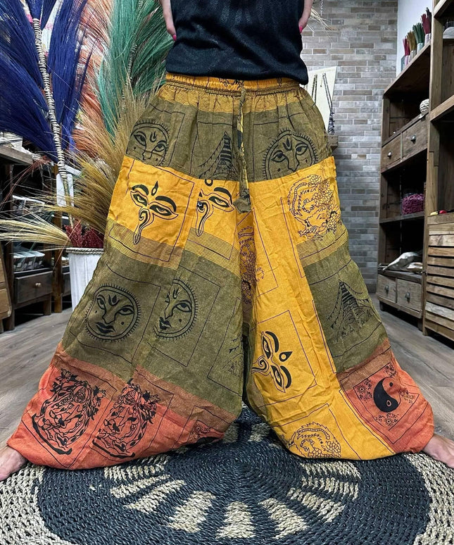 Yoga and Festival Pants - Aladdin Himalayan Print on Orange - Bee my Gift