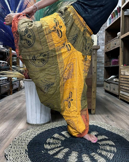 Yoga and Festival Pants - Aladdin Himalayan Print on Orange - Bee my Gift