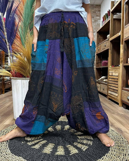 Yoga and Festival Pants - Aladdin Himalayan Print on Purple - Bee my Gift