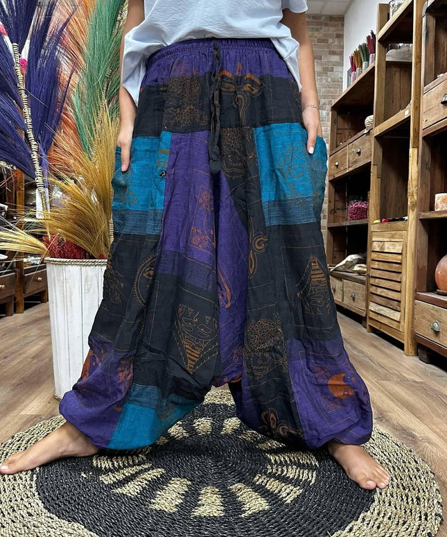 Yoga and Festival Pants - Aladdin Himalayan Print on Purple - Bee my Gift